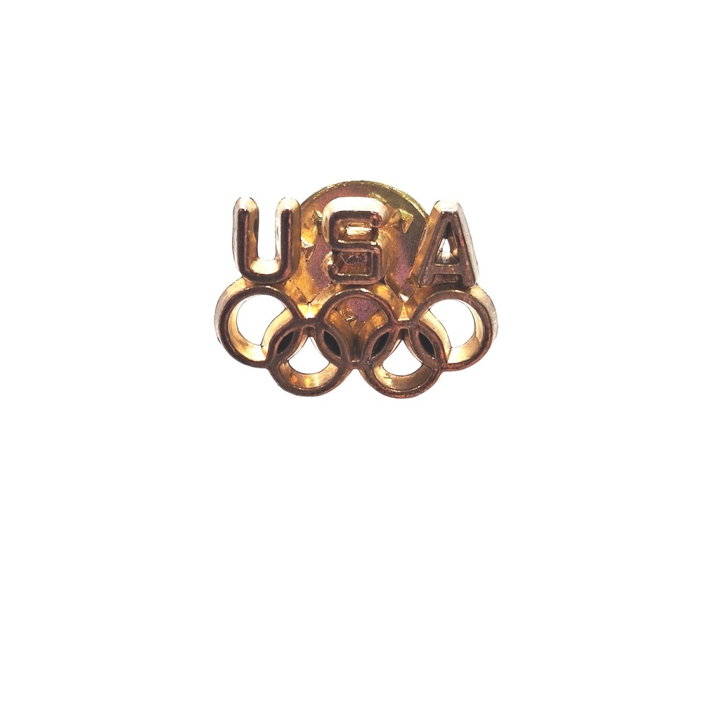 Vintage USA Olympics Gold Tone Lapel Pin 5 Rings Sports Memorabilia Collectible